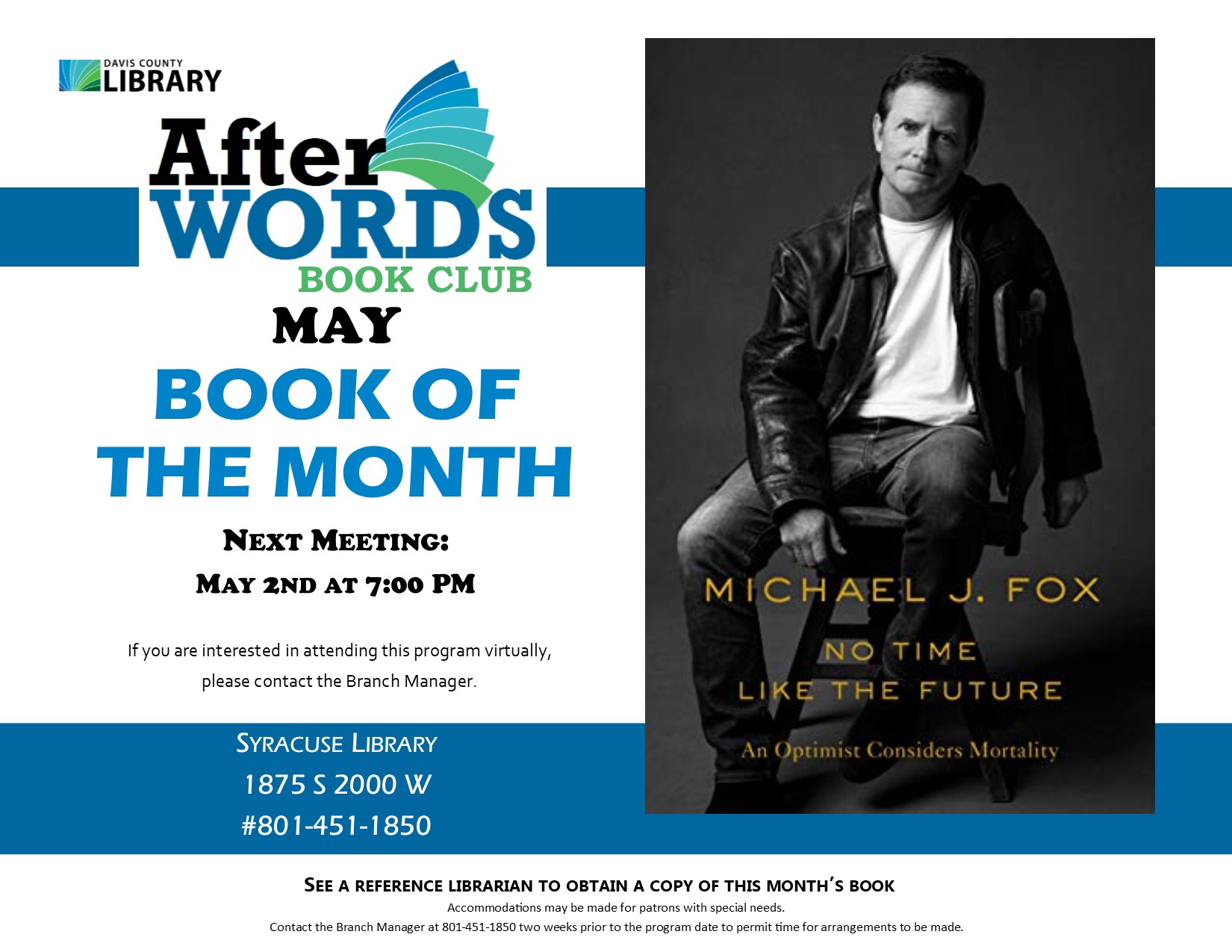After Words Book Club @ 7pm No Time Like the Future by Michael J. Fox