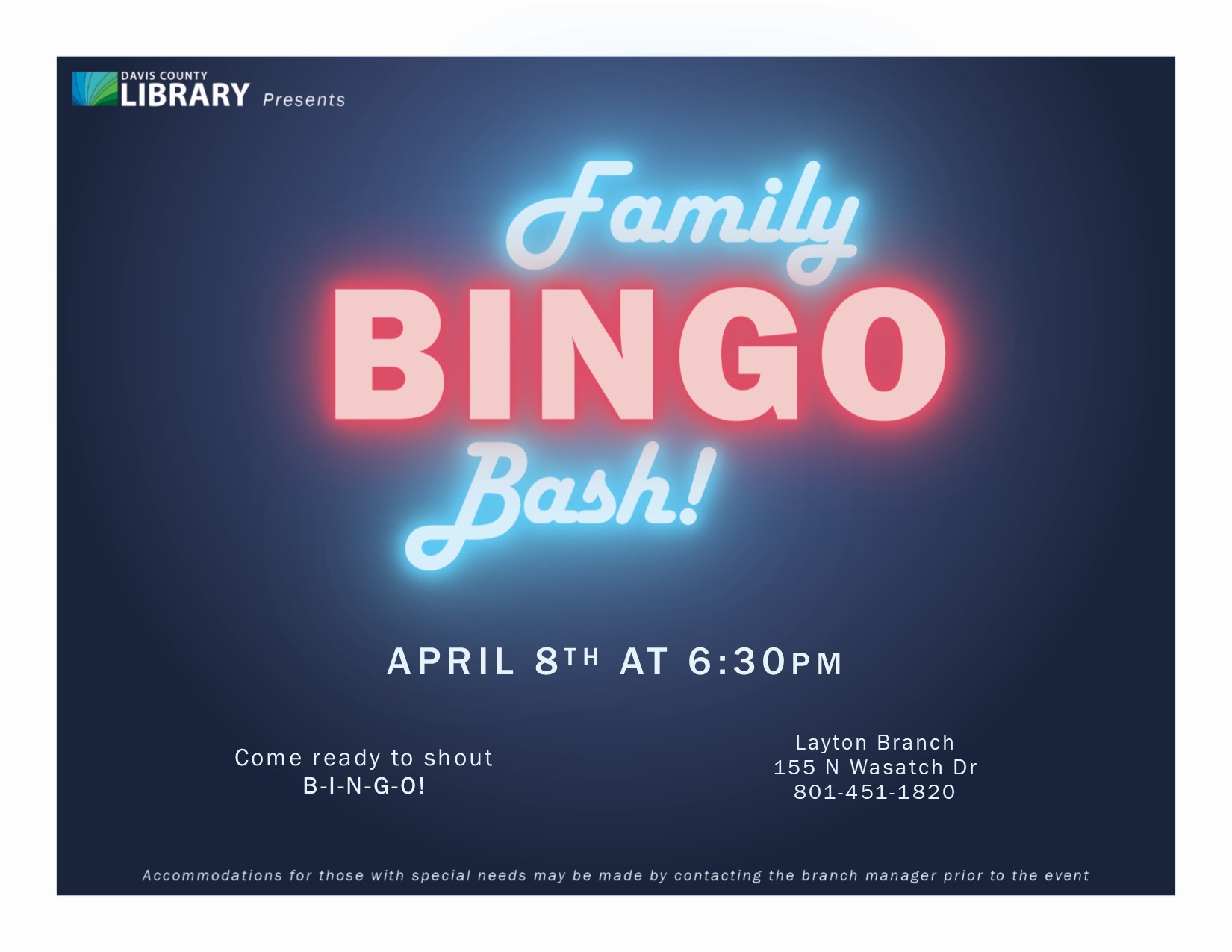 Bright flyer states "Family Bingo Night"