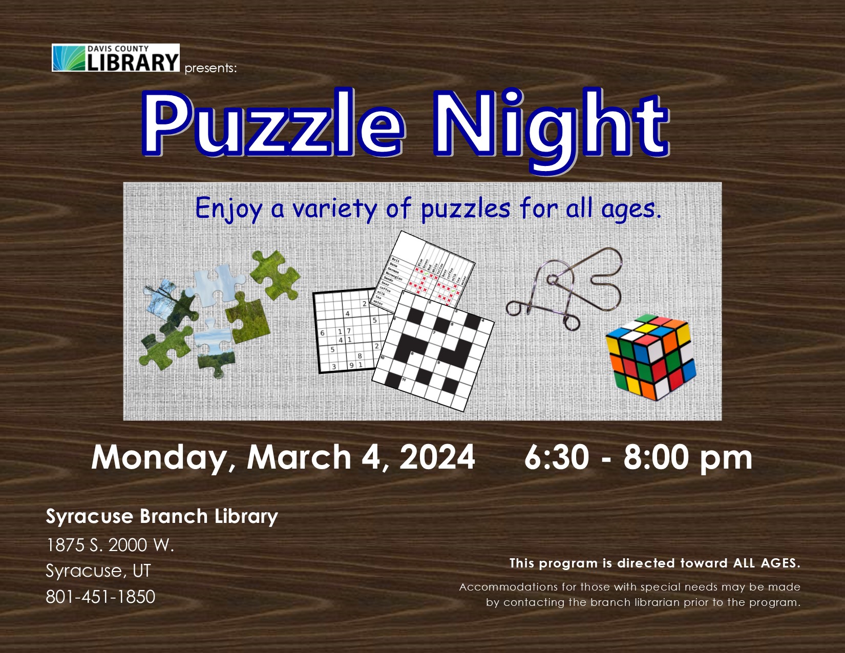Puzzle Night, March 4, 2023, 6.30-8pm