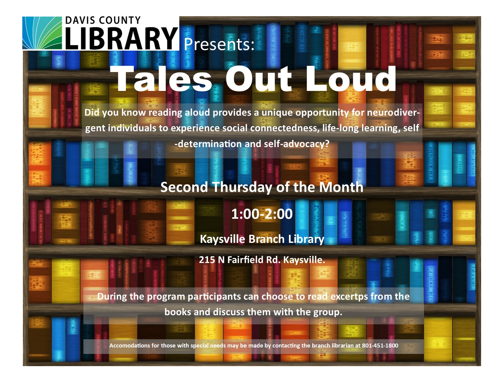 Tales Out Loud meets on the 2nd Thursday of the month at 1pm