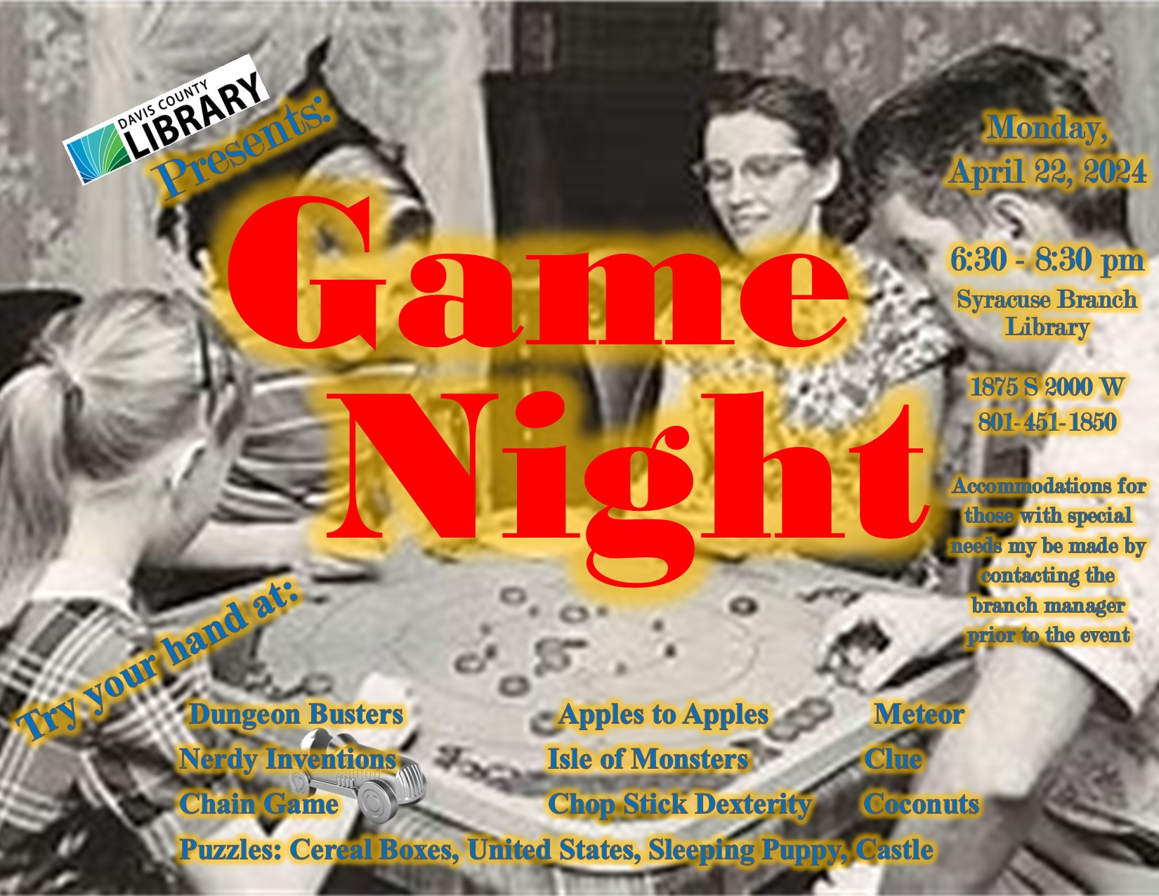 Game Night! 6.30-8pm, Come play some games!