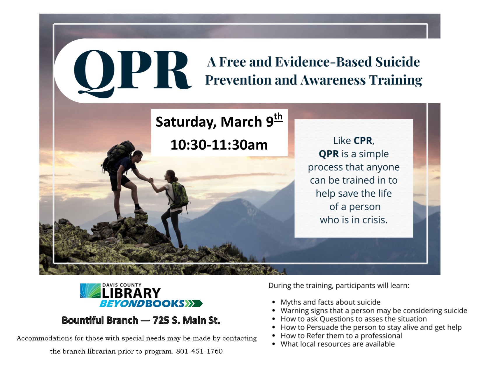 QPR Suicide Prevention and awareness workshop flier