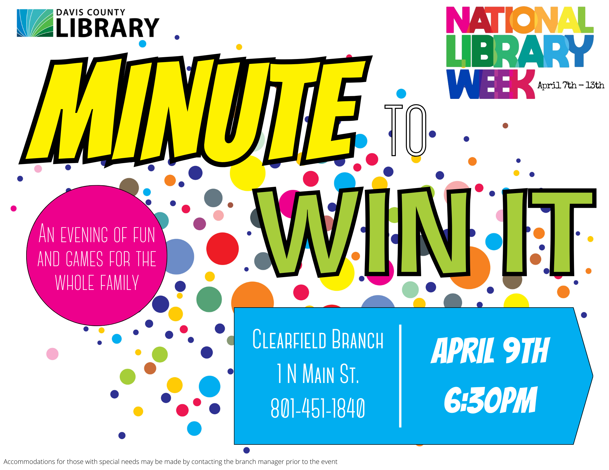 National Library Week Minute to Win It April 9th 6:30