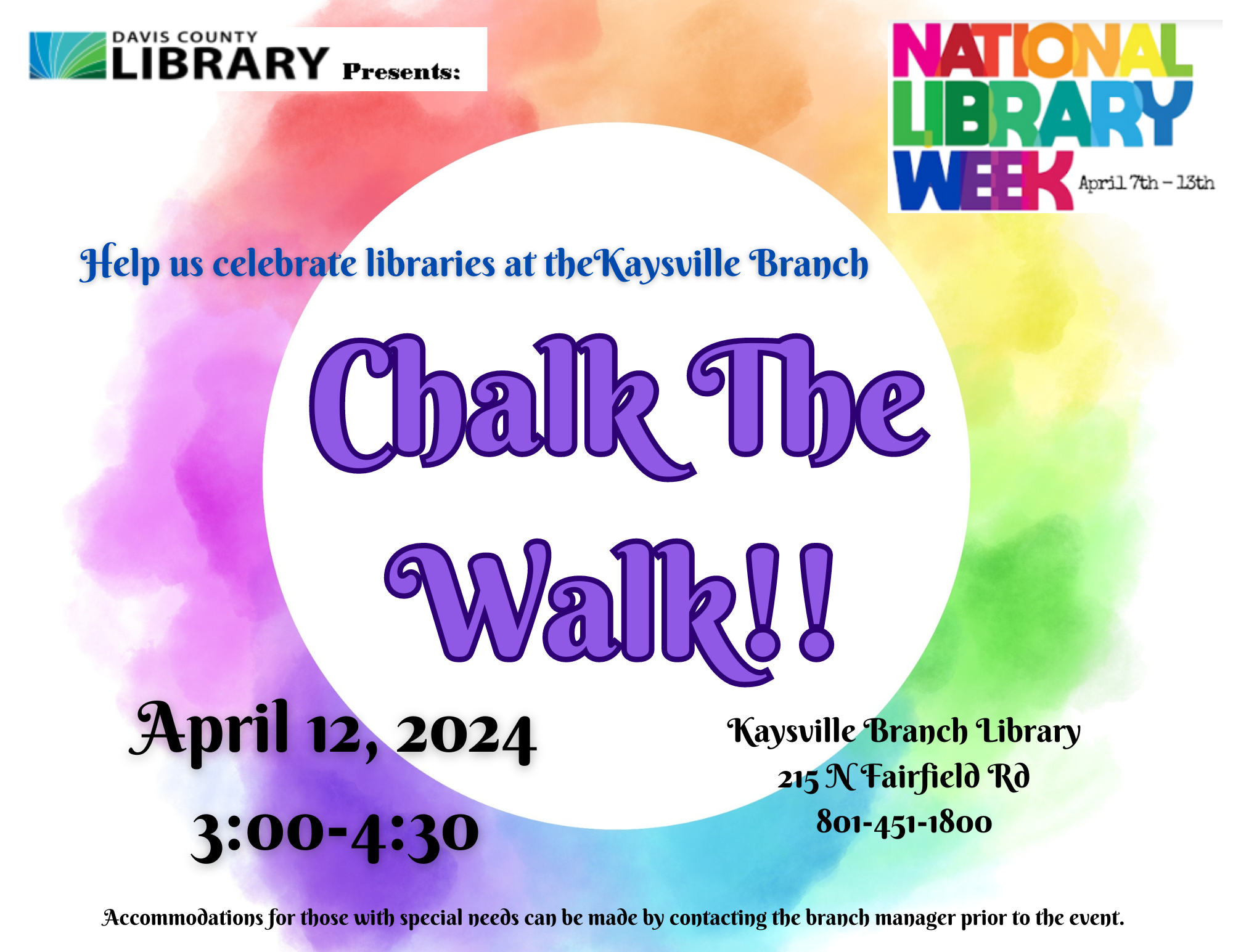 Chalk the Walk April 12, 3:00-4:30 pm