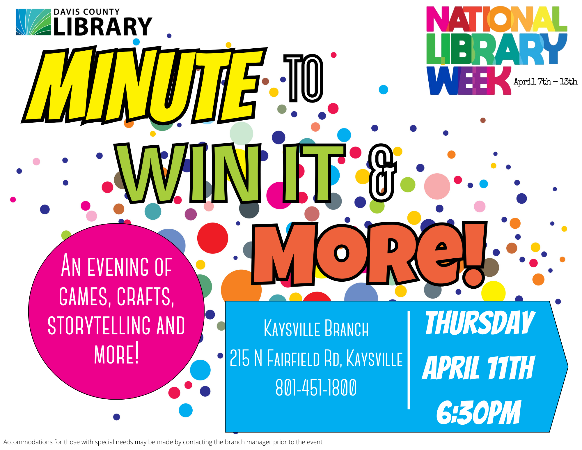 Kaysville Minute to Win it and More! April 11, 2024 6:30-7:30