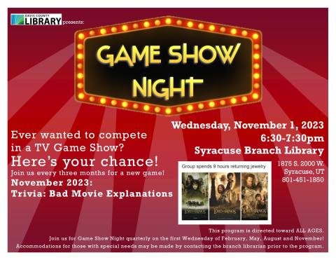 Game Show Trivia Night: Bad Movie Explanations. Do you know your movies? You may not know them like this! Guess the movie based on the really bad explanation of it!