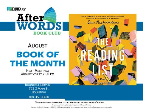 Flyer for August After Words Book Group