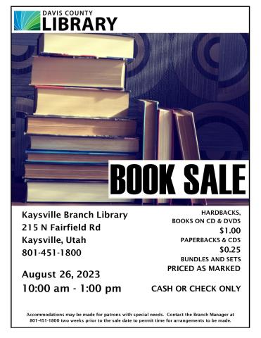 Book Sale August 26, 2023 10am-1pm