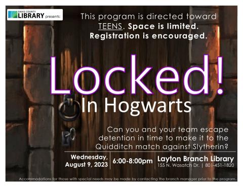 Locked! In Hogwarts Escape Room on August 9th, 6pm