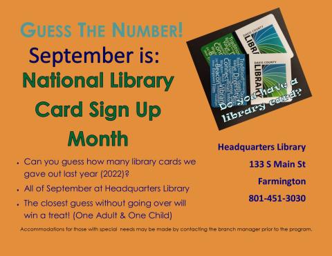 Guess the Number! National Library Card Sign Up Month Activity