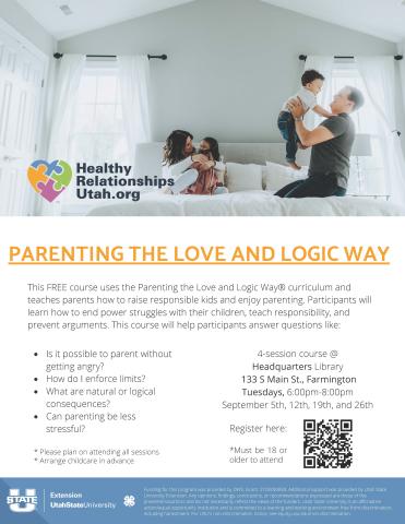 Parenting the Love & Logic Way, September 5, 12, 26, & October 3 at the Headquarters Library (133 S Main St, Farmington) from 6 - 8 pm.  Must be 18 or older to attend.