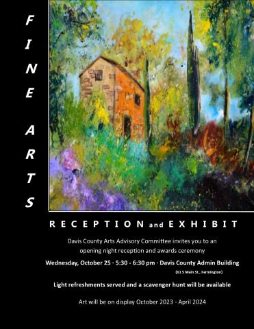 DCAAC Fine Arts Reception and Exhibit, October 25, 2023 at 5:30 pm in the DC Administration Building (61 S Main St., Farmington). All ages welcome.  Light refreshments and a scavenger hunt will be available.