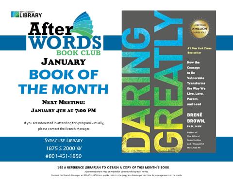 After Words Book Club @7pm   "Daring Greatly" by Brene Brown