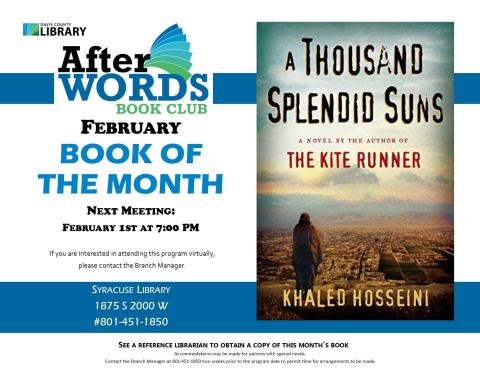 After Words Book Club @ 7pm A Thousand Splendid Suns by Khaled Hosseini