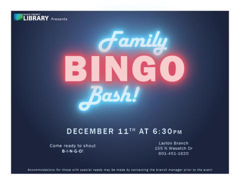 Bright flyer. It reads "Family Bingo Night".