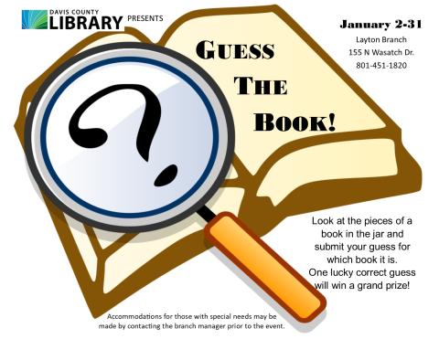 Look at the pieces of a book in the jar and submit your guess for which book it is. One lucky correct guess will win a prize!