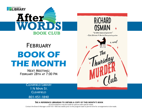 Book Club February 28 7:00 pm. The Thursday Murder Club by Richard Osman