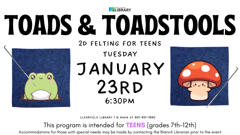 advertisement for 2D felting event titled Toads and Toadstools