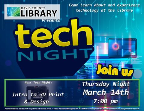 Flyer for tech night @ the library An introduction to 3D printing