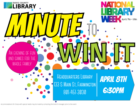 National Library Week Minute to Win It April 8th 6:30