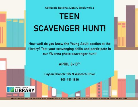 Photo scavenger hunt in the young adult area of the Layton Library.