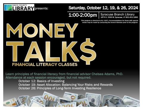 Patrons learn different principles of financial literacy. The events in October will focus on Investing.