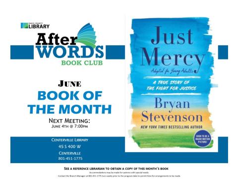 AfterWords Book Club selection is "Just Mercy" Bryan Stevenson