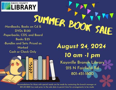 Summer Book Sale. August 24, 2024 10 am-1pm