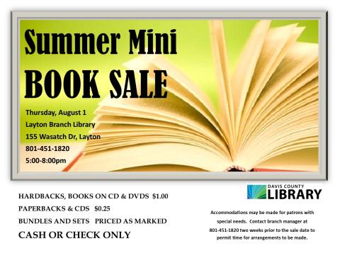 Summer Mini Book Sale on August 2, 2024, from 5-8pm.