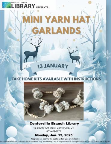 Take home kits for making a mini yarn hat garland.