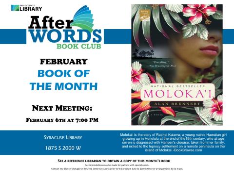 After Words Book Club @ 7pm, February 6th, 2025  Molokai by Alan Brennert