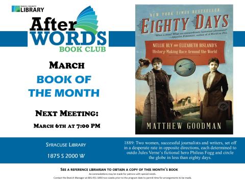 After Words Book Club @ 7pm, March 6th, 2025  Eighty Days by Matthew Goodman