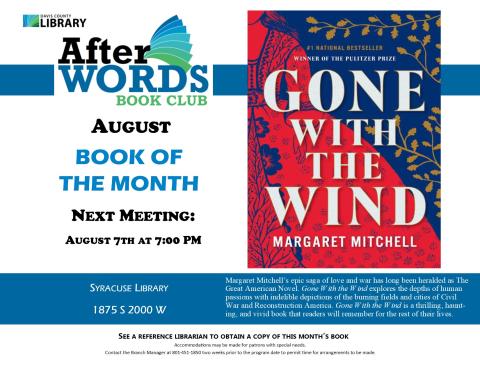 After Words Book Club @ 7pm, August 7th, 2025 Gone With the Wind by Margaret Mitchell