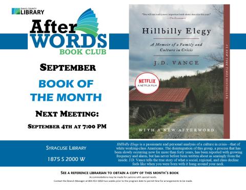 After Words Book Club @ 7pm, September 4th, 2025 Hillbilly Elegy by J.D. Vance