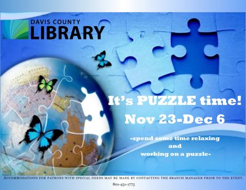 Come spend some time relaxing and working on a puzzle at the library.