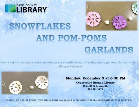 Come enjoy a low-key evening making paper snowflakes and creating pretty garlands for your home.  All ages welcome!