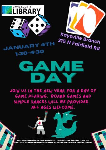 Game Day January 4th, 1:30pm-4:30pm