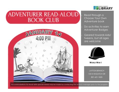 Adventurer Read-Aloud Book Club - January 14 4:00 PM