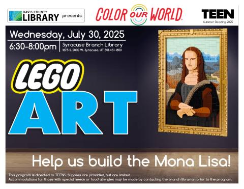 Teen Summer Reading Lego Art. Help us build the Mona Lisa!