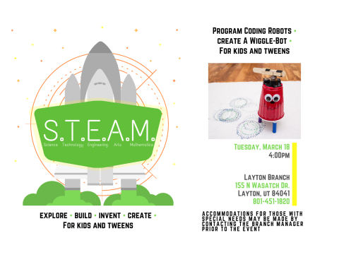 Coding and STEAM Night - March 18th, 4-5 pm