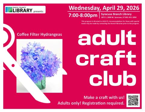 Adult Craft Club. Make coffee filter hydrangeas.