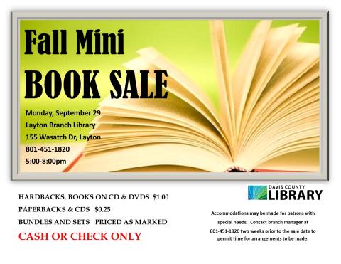 Fall Mini Book Sale on September 29, from 5-8 pm