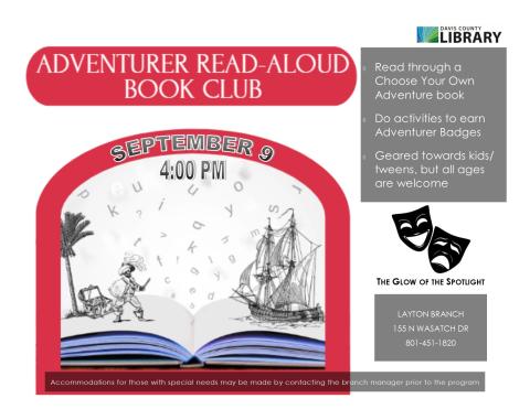 Adventurer Read-Aloud Book Club - September 9 4:00 PM