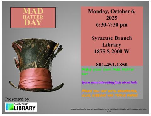 Come and make a creative hat for Mad Hatters Day!