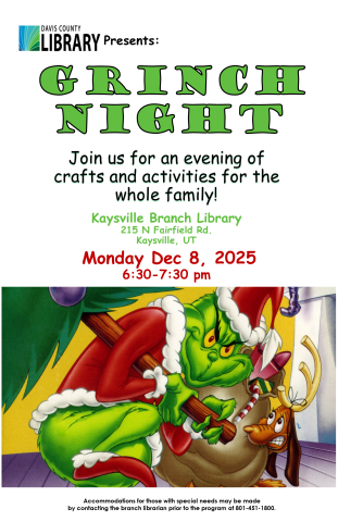 Grinch Night December 8th at 6:30 pm. Family activity.