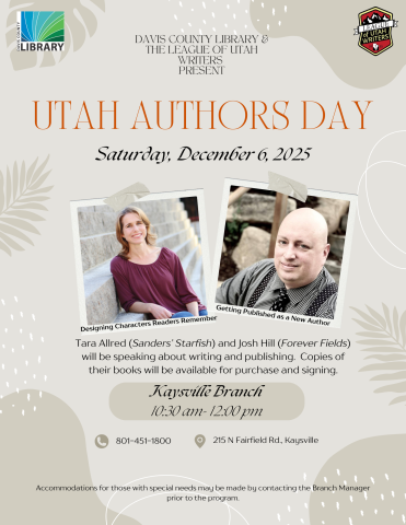 Utah Authors Day - Kaysville Branch - Bonnie Moore and Josh Hill - 10:30 am - 12 pm - December 6 2025