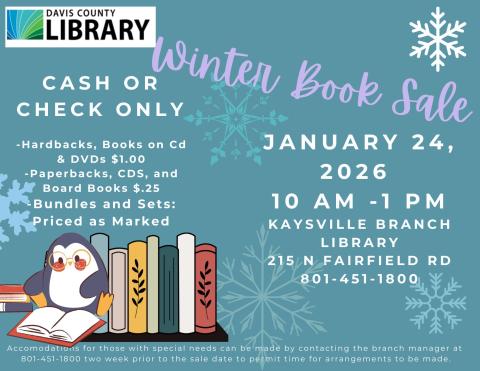 Winter Book Sale January 24, 2026 10 am-1 pm