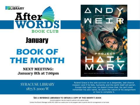 After Words Book Club @ 7pm January 8th, 2026 Project Hail Mary by Andy Weir