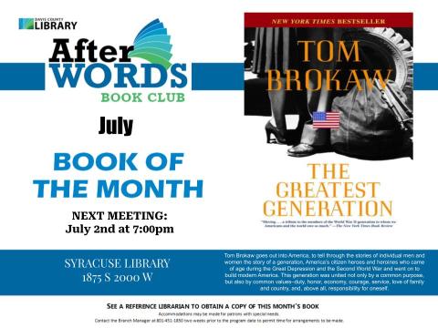 After Words Book Club @ 7pm July 2nd- The Greatest Generation by Tom Brokaw
