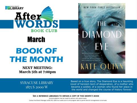 After Words Book Club @ 7pm March 5th- The Diamond Eye by Kate Quinn